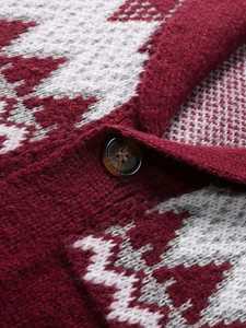 Cardigan en tricot jacquard pour homme, col châle, motif flocon de neige et renne, boutonné, chaud pour l'hiver, idéal pour les fêtes, vente en gros, personnalisable - Product Image 3