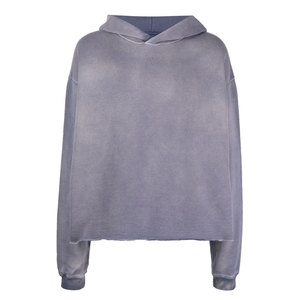 Sweat à capuche court pour homme, épais, délavé, effet soleil, en molleton bouclette 400 g/m² de haute qualité, délavé à l'acide, brodé, collection hiver - Product Image 4