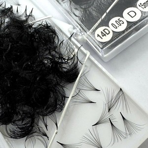 Extensions de cils pré-faits en gros pour fournisseurs, 3D-20D, en fibres synthétiques faites à la main, base pointue, volume naturel, noir mat doux - Product Image 5