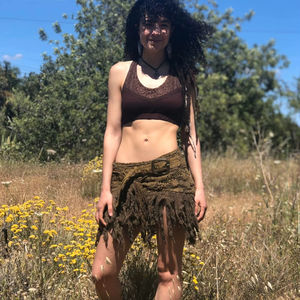 Minifalda Tribal |   Falda de Gasa de Algodón con Flecos |   Ropa para Festivales Bohemios |   Ropa de Hada Élfica en Capas para Mujer - Product Image 1