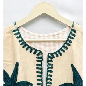 <b>Women's</b> <b>Sleeveless</b> Breathable Eco-Friendly 100% Cotton Corduroy Vest Prairie Chic O-Neck Waistcoat Green Floral Embroidery - Product Image 4