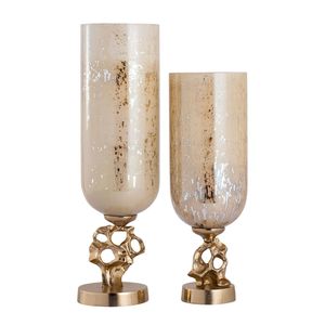 Luxury <b>Gold</b> Metal And Glass Hurricane Candle Holder Premium Decorative <b>Lantern</b> For Dining Room Centerpiece Collection - Product Image 1