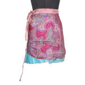 Mini Skirts Wear Vintage Silk Magic 21" Length <b>Wrap</b> Mini Skirt Short Sari <b>Wrap</b> Skirt Trendy Boho Gypsy <b>Beach</b> Cover Sari Skirt - Product Image 4