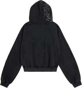Unisex Popular Fashion Classic Loose Hooded Zipper Cotton Solid Color <b>Sticky</b> Rhinestones Spring Autumn Casual Hoodies - Product Image 2