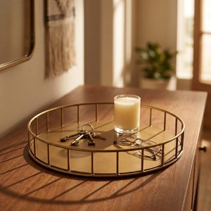 Bandeja de Alambre Kanara Dorada Antigua, Decoración de Hierro Hecha a Mano para Hogar, Hotel, Boda - Estilo Artístico Floral, 30 cm, Regalo para Mesa - Product Image 2