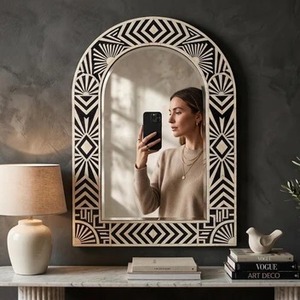 Art Deco <b>Arch</b> Wall Mirror With Geometric Pattern Handmade MDF <b>Frame</b> Decorative Home Accent Mirror Customized Good Quality - Product Image 4