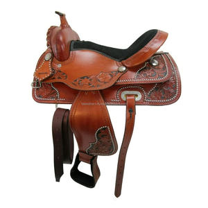 Sillín de caballo de cuero occidental de calidad superior Pleasure Trail Riding Floral Brown Horse Saddle English Racing Saddle - Product Image 2