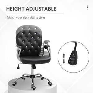 Sedia da Ufficio Girevole Regolabile con Schienale Trapuntato, Comoda Poltrona Direzionale con Ruote, Nera, Realizzata in Legno e Nylon - Product Image 4