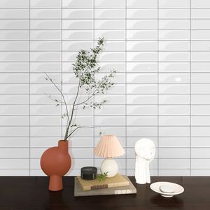 Paquete de 10 Adhesivos de Pared de PVC Blanco Brillante de 10"x10", Azulejos Autoadhesivos 3D para Pared, Azulejos Impermeables para Piso - Product Image 1