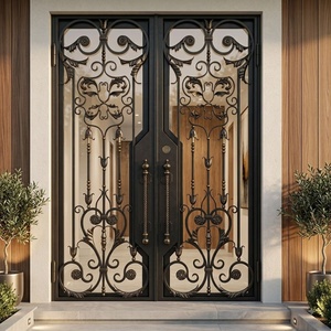 Traditional Steel Wrought Iron <b>Swing</b> Main Gate with Arched Design Rust-Resistant Properties Easy Assembly Painted Finish - Product Image 3