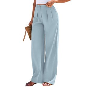 Pantalones de Vestir para Mujer en Tonos Pastel Personalizados, Cintura Alta, Pliegues, Pierna Ancha, Tejido de Poliéster y Spandex, Venta al Por Mayor, Elegantes Pantalones de Trabajo - Product Image 2