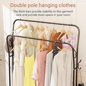 Minimalist Metal <b>Clothing</b> <b>Rack</b> With Double Shelf Storage For Wardrobe Use <b>Standing</b> Type Multifunctional Design - Product Image 3