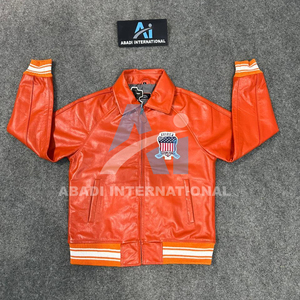 New Arrival Orange Avirex <b>Leather</b> <b>Jacket</b> for Men 100% Genuine <b>Leather</b> Avirex <b>Jackets</b> for Men Waterproof Custom Design <b>Jacket</b> - Product Image 1