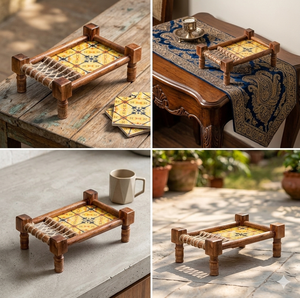Plateau décoratif en bois de charpai, plateau en bois design, plateau en bois fait main, plateau de service indien - Product Image 3
