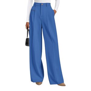 Pantalon de tailleur beige sur mesure pour femme, en coton et polyester, coupe large, taille haute, style minimaliste pour le bureau - Product Image 6