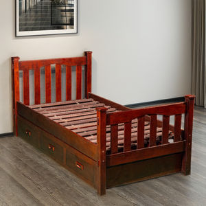 TACASA Durable <b>Solid</b> Beech <b>Wood</b> <b>Single</b> <b>Bed</b> in Coffee Brown with 3 Drawers Traditional Design Space-Saving Storage Features - Product Image 1