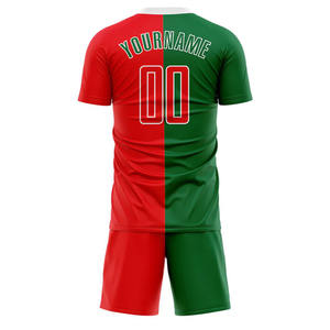 Uniforme Deportivo Personalizado de Fútbol 7V7 en Rojo y Verde, Pantalones Cortos Transpirables de Secado Rápido, Sublimados, para Equipos - Product Image 3