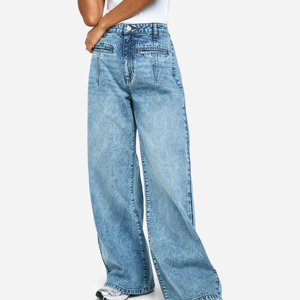 High Waist Womens Wide Leg <b>Denim</b> Jeans Pleated Loose Baggy Blue Pants Light Wash <b>Stretch</b> Trousers - Product Image 6