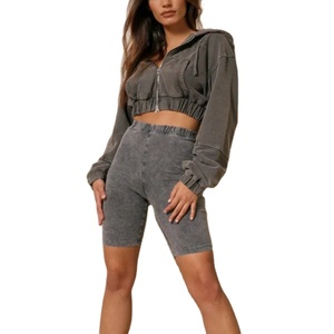 Sudadera corta con efecto lavado ácido para mujer, de la mejor calidad, sostenible, recién llegada, precio bajo, servicio OEM. Sudadera corta con efecto lavado ácido para mujer. - Product Image 1