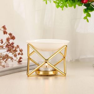 Brûleur de cire moderne en métal doré avec bol en céramique, support géométrique pour bougie chauffe-plat, diffuseur d'huiles essentielles pour aromathérapie, décoration d'intérieur - Product Image 5