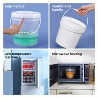 Seau en plastique PP de haute qualité, cylindrique, 1L, 5L, 10L, 15L, vide, de qualité alimentaire, durable, recyclable, avec couvercle, pour emballage alimentaire et glaces