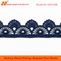 Dentelle Guipure Traditionnelle Bleu Marine 15mm, Motif Floral Fantaisie, Écologique, 100% Polyester, Broderie Personnalisable, Emballage de 20 Mètres
