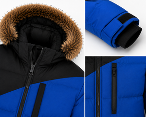 Parka d'hiver pour hommes en gros, veste matelassée Ripstop avec broderie personnalisée, capuche en fausse fourrure amovible et poches zippées - Product Image 4