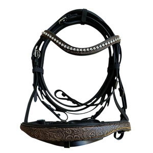 Cabezada de Cuero de Lujo Hecha a Mano con Cristales y Pedrería Elegante Estilo Inglés para Caballo, Personalizable en Color y Tamaño - Cob-Full Custom - Product Image 1