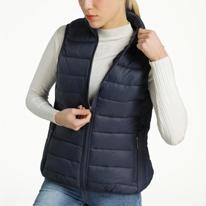 Chaleco Acolchado de Punto Azul Marino para Mujer con Cuello Alto y Cierre de Cremallera, Ropa Exterior Casual Resistente al Viento - Product Image 5