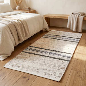 <b>Large</b> Chevron Recycled Leather Area Rug for Living Room Mid Century Modern Scandinavian & Contemporary Home - Product Image 3