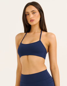 Women's Navy <b>Blue</b> Seamless Sports <b>Bra</b> Halter Square Neck Medium Support Yoga Fitness Wear - Product Image 1
