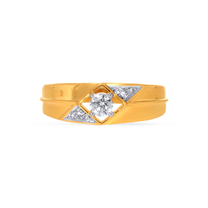 Bague de fiançailles de luxe pour homme en or jaune 18 carats avec diamants taille ronde et épaules ornées de diamants, bijoux fins sur mesure en gros - Product Image 3