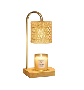 Quemador de Aromas de Nuevo Estilo con Base de Madera, Marco de Metal Dorado y Pantalla de Vidrio, Calentador de Velas para Aromaterapia en Interiores y Decoración del Hogar - Product Image 1