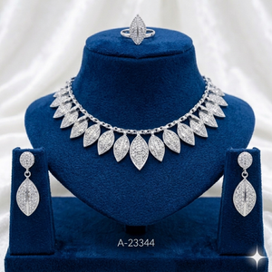 ชุดเครื่องประดับเจ้าสาวชุบทองคำจาก MOLL JEWELLERS ประดับด้วยเพชรซิคอน ทำจากโลหะผสมสังกะสี สร้อยคอและต่างหูทันสมัยสำหรับผู้หญิง รับรองคุณภาพ เหมาะสำหรับวันครบรอบ - Product Image 3