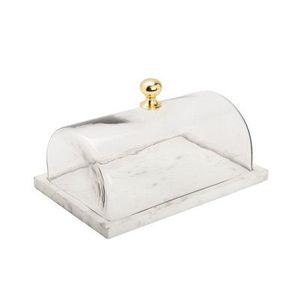 Premium White <b>Marble</b> <b>Cake</b> Dome With Transparent Glass Cover For Elegant Kitchen Display And Luxury Dessert Presentation - Product Image 1