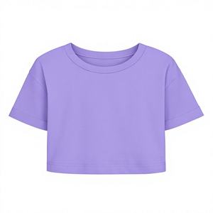 เสื้อยืดครอปแขนสั้นผ้าฝ้ายคอตตอนทรงหลวมใส่สบายระบายอากาศดีสำหรับผู้หญิงหลากสี - Product Image 3