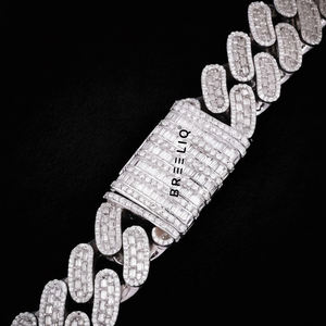 Collar de Cadena de Eslabones Chapado en Rodio de Oro Blanco de 14K con Diamantes Cultivados en Laboratorio, Estilo Hip Hop, Joyería de Lujo para Fiestas, Pasa el Test de Diamantes, Cubano - Product Image 3