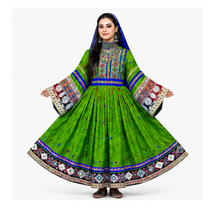 Salwar Kameez Tradicional de Algodón Verde con Detalles Bordados para Mujer, Ropa Étnica para Bodas, Vestidos Afganos Kuchi para Mujer - Product Image 6