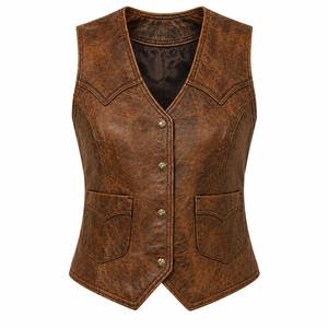 Top Trending <b>Men</b> Genuine <b>Leather</b> <b>Vest</b> Casual Single Breasted Button Closure Solid Color Autumn Outer Wear Turn-down Collar - Product Image 5