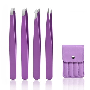 Ensemble de 4 pinces à épiler pour sourcils en acier inoxydable rose personnalisées, étui moderne, pointes pointues et droites, légères et durables - Product Image 3