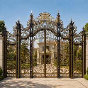 Puerta de Entrada de Lujo de Hierro Forjado Dorado con Adornos Ornamentados para Palacio, Gran Propiedad, Villa, Mansión u Hogar - Product Image 1