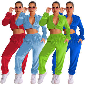 Nuevo Diseño 2022, Chándal Deportivo de Dos Piezas para Mujer, Etiqueta Privada Personalizada, Colores Sólidos, Terciopelo, Transpirable y Ecológico - Product Image 1