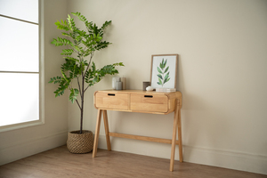 Modern Contemporary Natural Oak Solid Wood <b>Console</b> <b>Table</b> Entryway <b>Table</b> Drawers <b>Storage</b> Round Corner Style for Living Room Use - Product Image 6