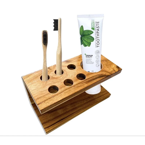 Factory Wholesale Wooden Electric <b>Toothbrush</b> Organizer <b>Toothbrush</b> & <b>Toothpaste</b> <b>Holder</b> for Bathroom Vanity Storage - Product Image 2