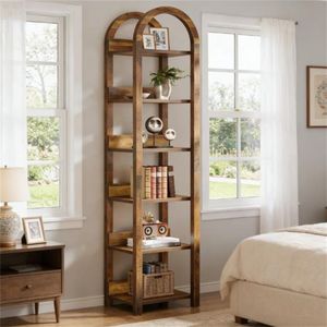 Libreria ad Arco Alto con Scaffale Aperto e Porta Piante, Eleganti Librerie per Ufficio Domestico - Product Image 1