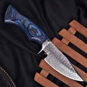 Couteau Viking de camping haut de gamme en acier Damas avec manche en bois et étui en cuir fin, pour cuisine extérieure et accessoires - Product Image 3