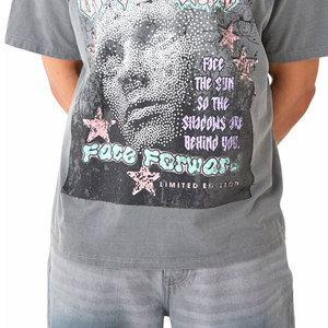 T-shirt imprimé pour homme en coton doux et confortable, style streetwear accrocheur, effet délavé à l'acide - Product Image 5