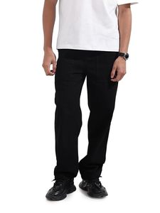 Jean large en denim noir uni 100 % coton pour homme, taille mi-haute, coupe décontractée, écologique, confortable avec poches - Product Image 1