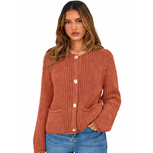 Suéter de Punto para Mujer, Color Óxido, Cuello Redondo, Manga Larga, Estilo Casual para Otoño, Antipilling, 100% Acrílico, Corte Regular - Product Image 4