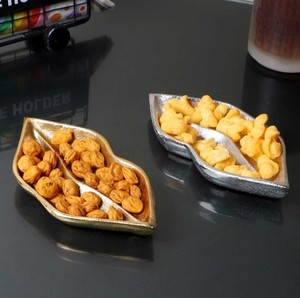 Juego de Tazones para Servir de Metal Pulido con Forma de Hoja, Acabado Dorado y Plateado, Plato Decorativo para Fiestas y Decoración de Mesa - Product Image 4